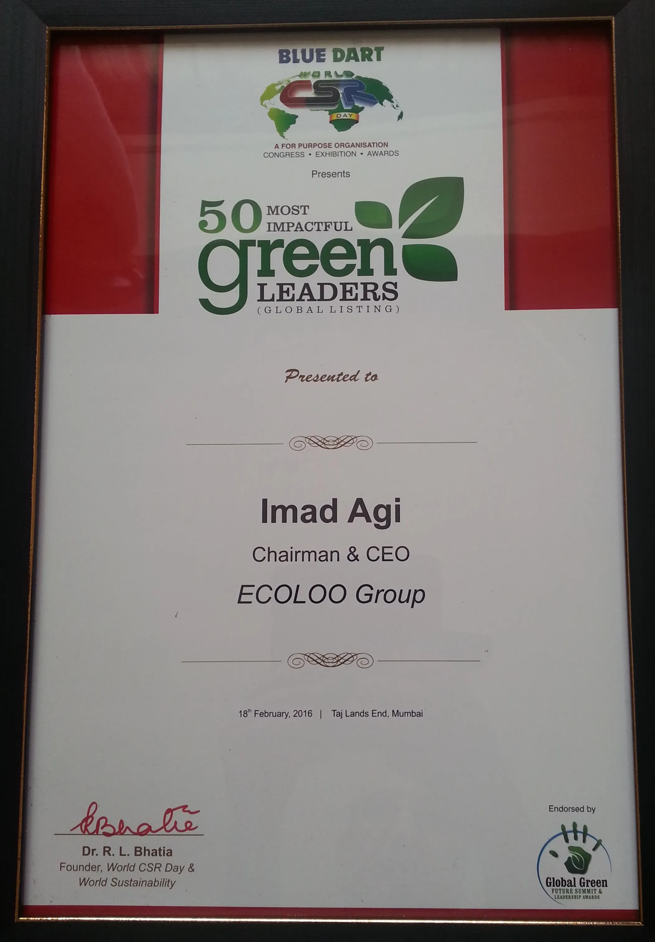 ECOLOO Award: 50 Most Impactful Green Leaders-2016.webp